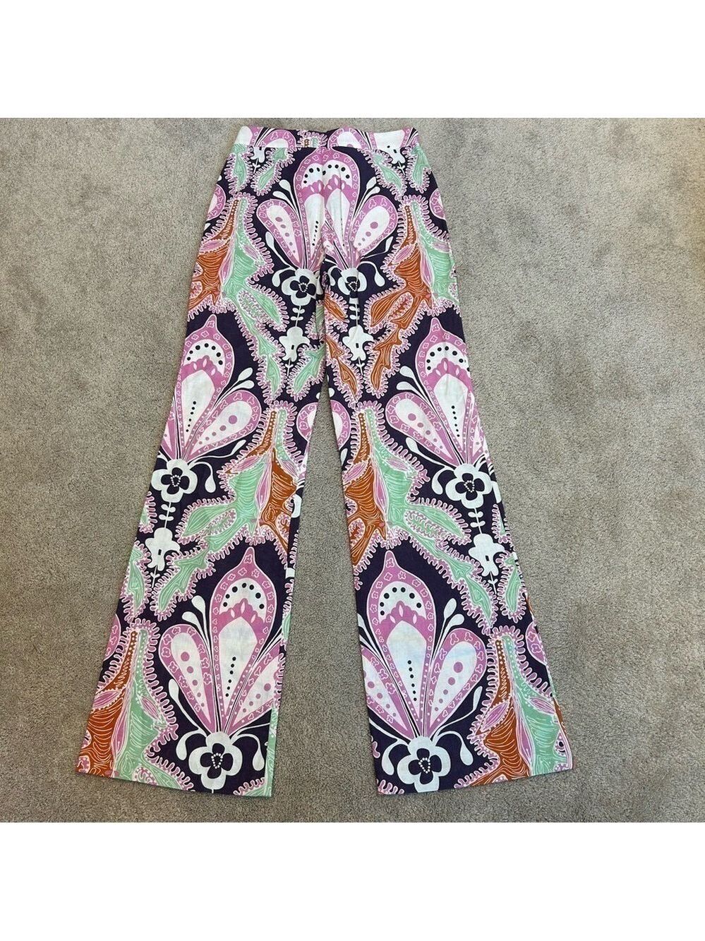 Zara paisley multicoloured printed retro bohemian flare pants - Picture 6 of 15